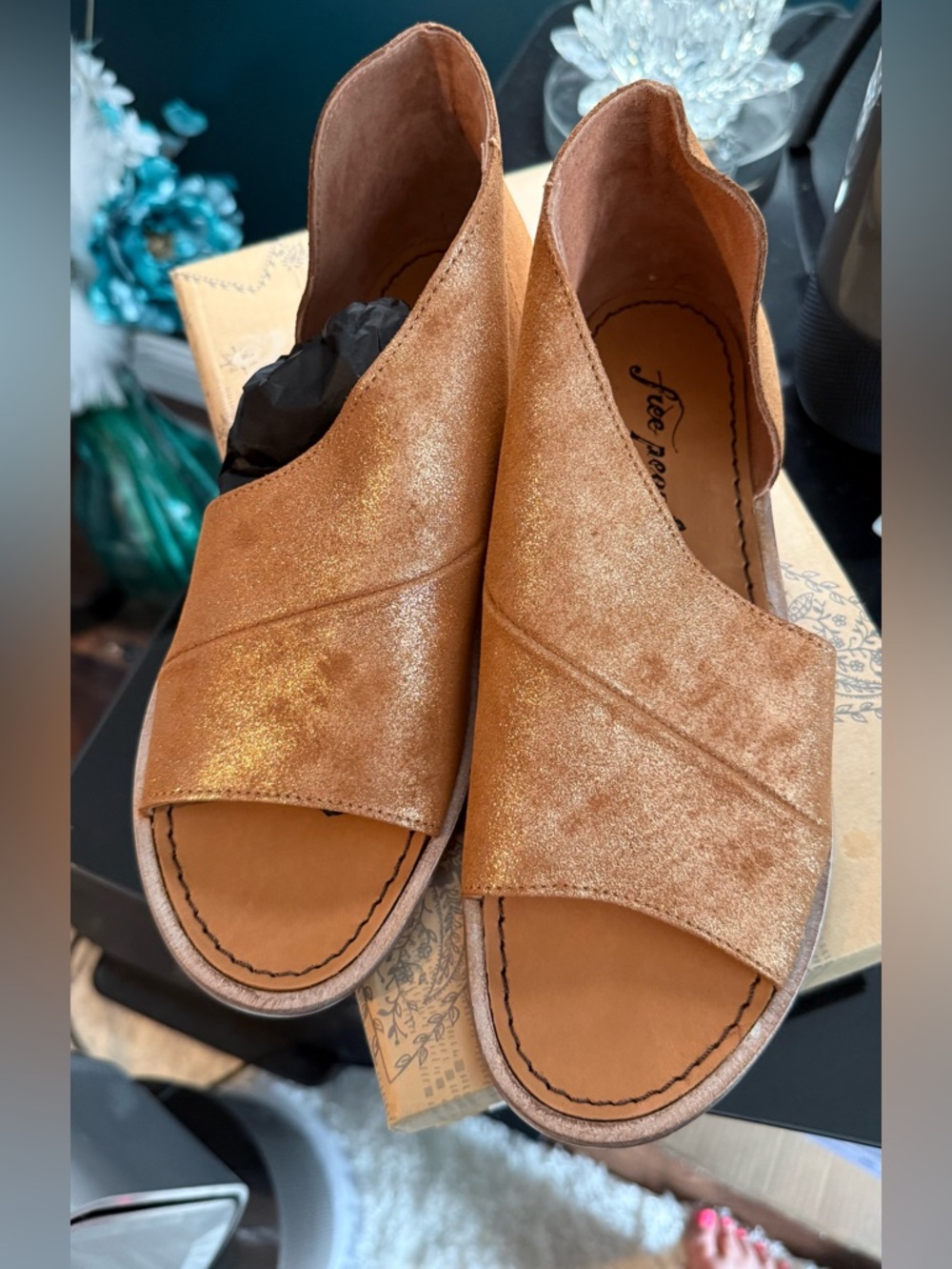 Free People Metallic Copper Open-Front Sandals